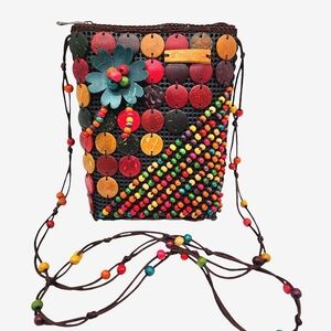 Vintage Coconut Shell Beads Handmade Crossbody Sling Bag
